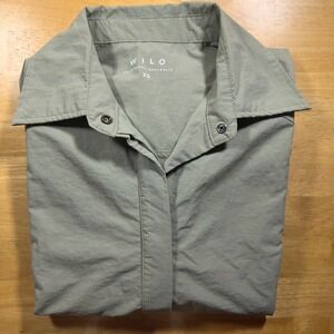 Wilo Snap Button Shirt Lightweight Nylon Menswear Long Sleeve Olive‎ Green XS